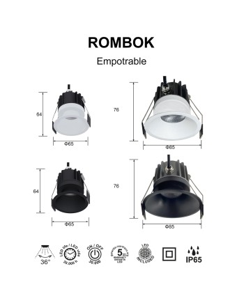 ROMBOK * Empotrable LED CCT Negro 8W IP65